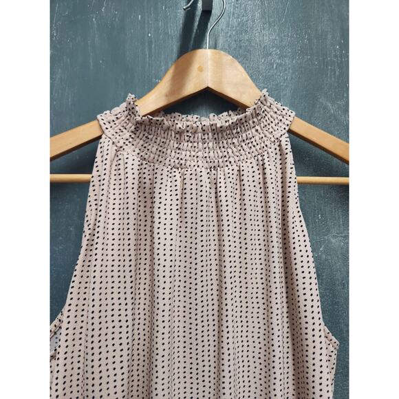 Adrianna Papell Blush Pink Black Polka Dot Knit Blouse High Halter Neck Large - Picture 5 of 13